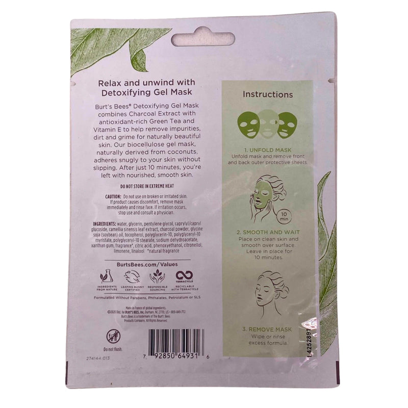 Burt's Bees Detoxifying Biocellulose Gel Mask 5 Pack New