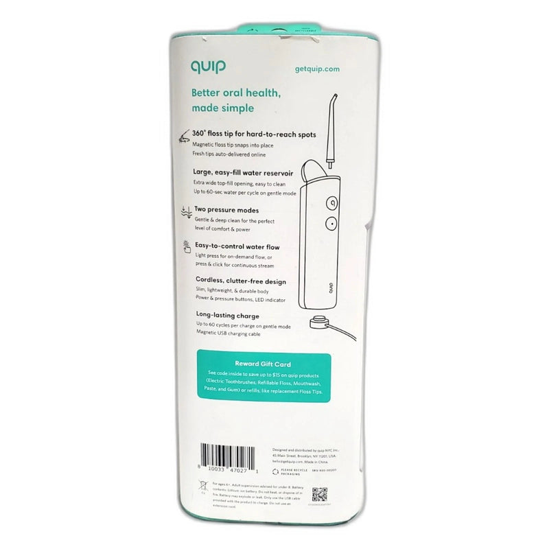 Quip Cordless Rechargeable Water Flosser 2 Pressure Modes White New