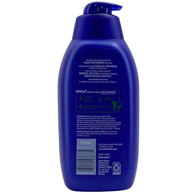 NIVEA MEN Cool Body Wash with Menthol & Yuzu 24H Freshness 30 fl oz Pump