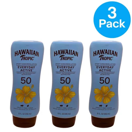 Hawaiian Tropic Everyday Active Sport Sunscreen Lotion SPF 50 8 Oz 3-Pack 07/27