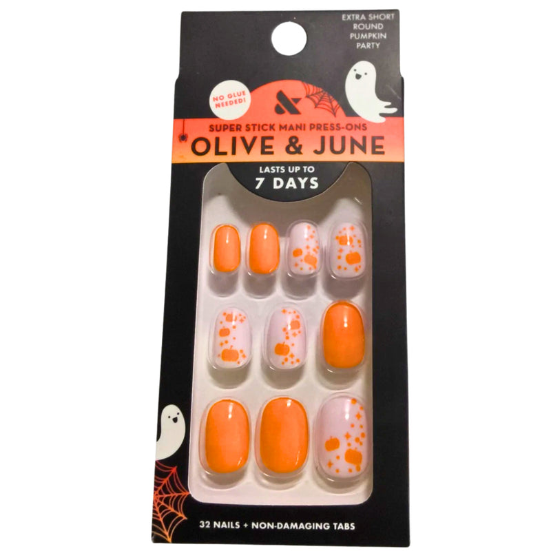 Olive & June Super Stick Mani Extra Short Round Press-On Tabs, Pumpkin Party, 32 Ct - 1 Pack