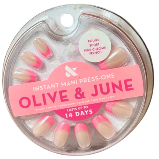 Olive & June Instant Mani Press-On Nails | Short Round 42 Count-Pink Chrome, 0.07 oz - 1 Pack