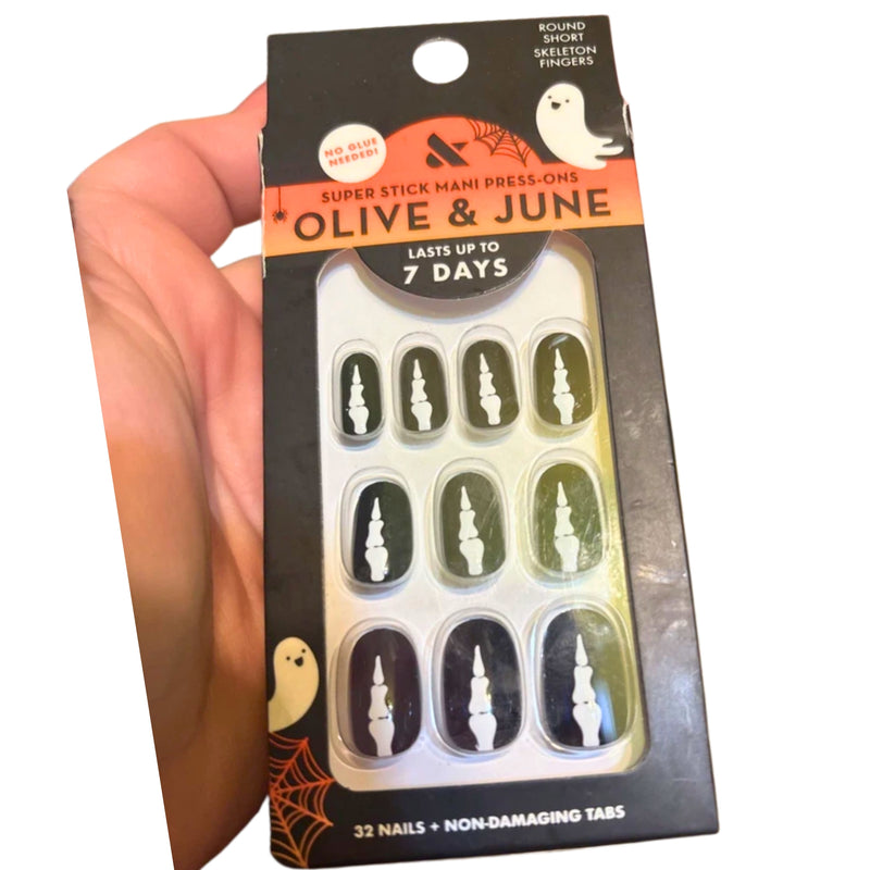Olive & June Super Stick Mani Press-On Nails 32 Short Round Skeleton Fingers - 1 Pack