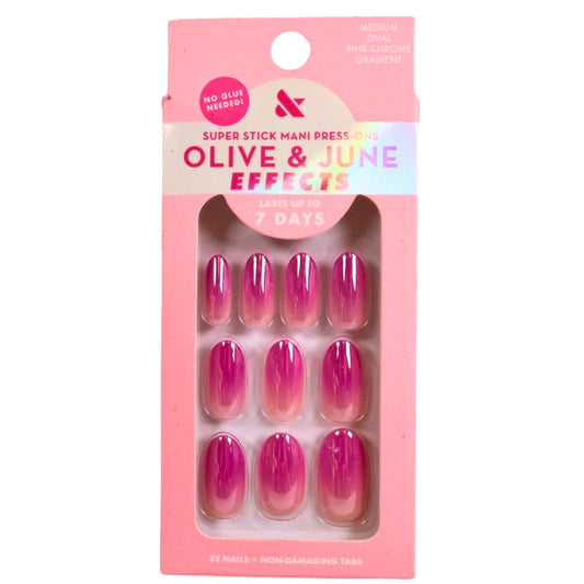 Olive & June Press-On Fake Nails Effects Tabs, M Oval, Pink Chrome Gradient - 1 Pack