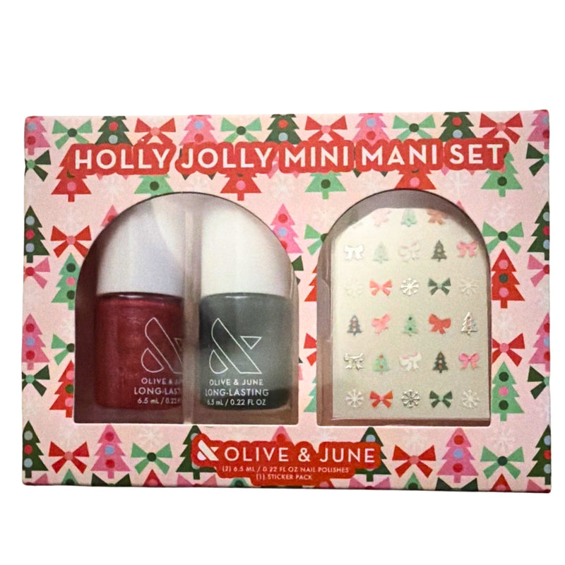 Olive And June Candy Cane Lane Mini Mani Set, 2 Nail Polish & 30 Nail Stickers - 1 Pack