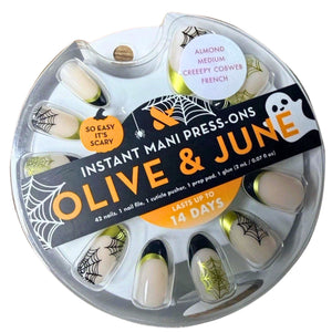 Olive And June creepy cobweb Halloween medium almond French tip press on nails, 0.07oz - 1 Pack