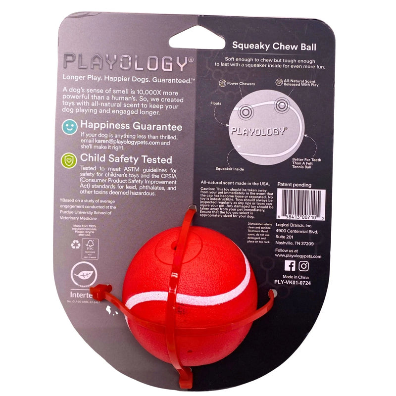 Playology Squeaky Chew Ball for Dogs - All-Natural Beef Scent, Medium/Large, Red