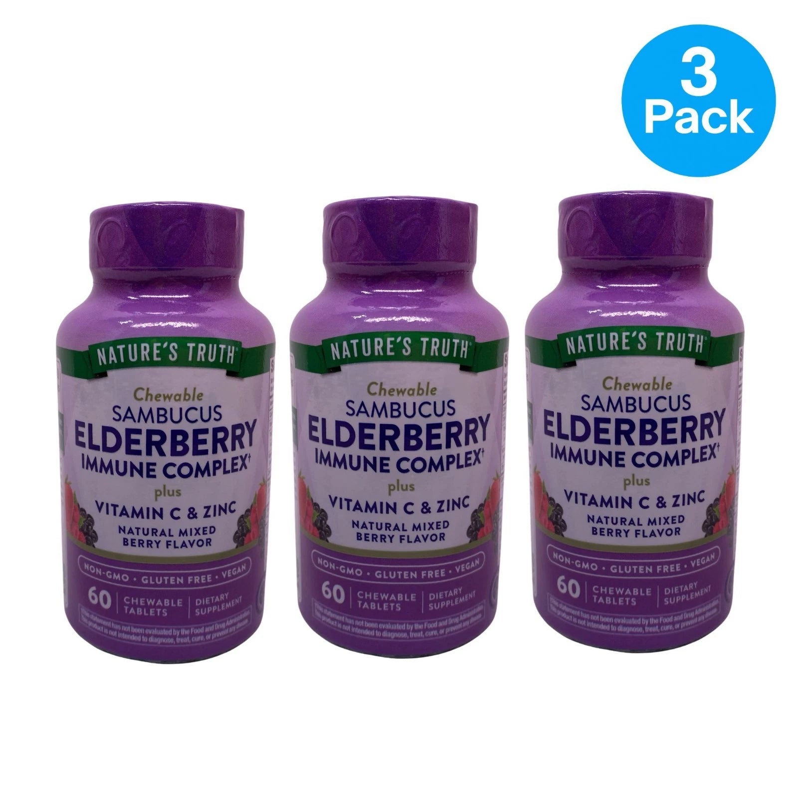Natures Truth Sambucus Elderberry Immune Complex 60Ct 3 Pack New Exp 07/2027