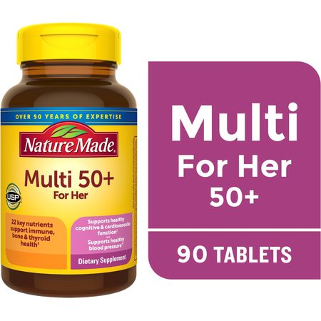 Nature Made Multivitamin For Women 50+ with No Iron Tablets, Women's Multivitamin, 90 Count 1