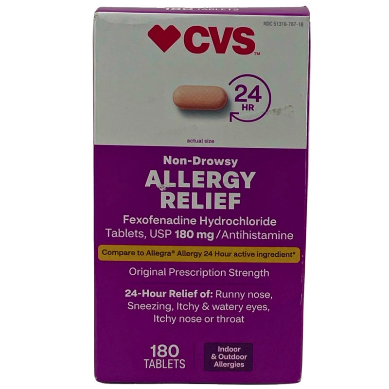 CVS Health Non-Drowsy Allergy Relief Fexofenadine HCl 180 mg Exp 04/2027