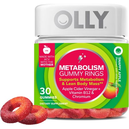 OLLY Metabolism Gummy Rings, Apple Cider Vinegar, B12, Chromium, Apple Flavor with Other Natural Flavors, 30 Ct