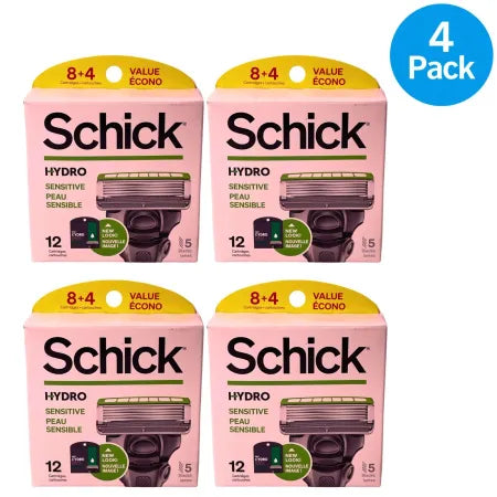 Schick Hydro Sensitive Razor Refills 5-Blade Aloe & Vitamin B5 12ct 4 Pack