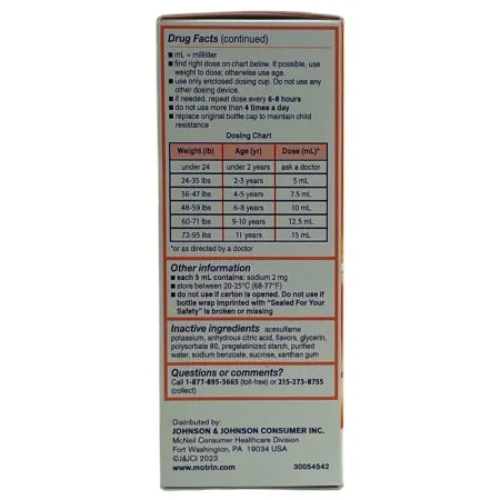 Children's Motrin Dye-Free Ibuprofen Berry Flavor 4 oz 3 Pack Exp 2027