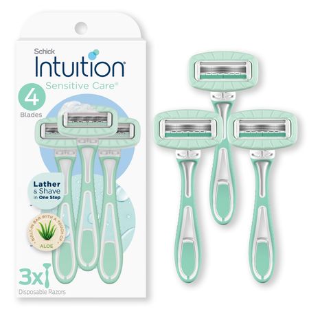 Schick Intuition Sensitive Skin Disposable Razors with aloe moisturizing strip - 3 count travel pack
