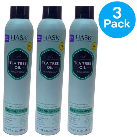 HASK Tea Tree Oil Invigorating Dry Shampoo Aluminum & Talc Free 8.1 oz 3 Pack