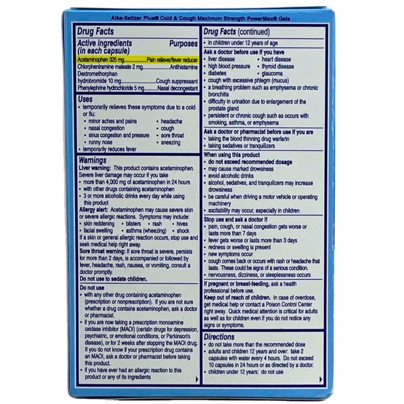 Alka-Seltzer Plus Cold Cough Maximum Strength PowerMax Gels 2 Pack New Exp 02/27