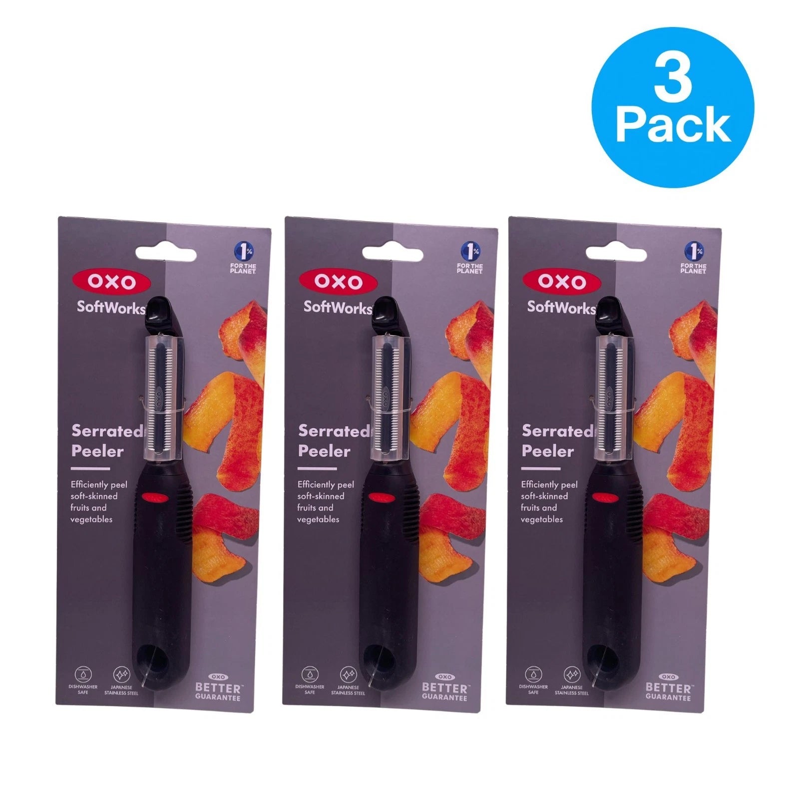 OXO SoftWorks Serrated Peeler Japanese Stainless Steel 3 Pack New