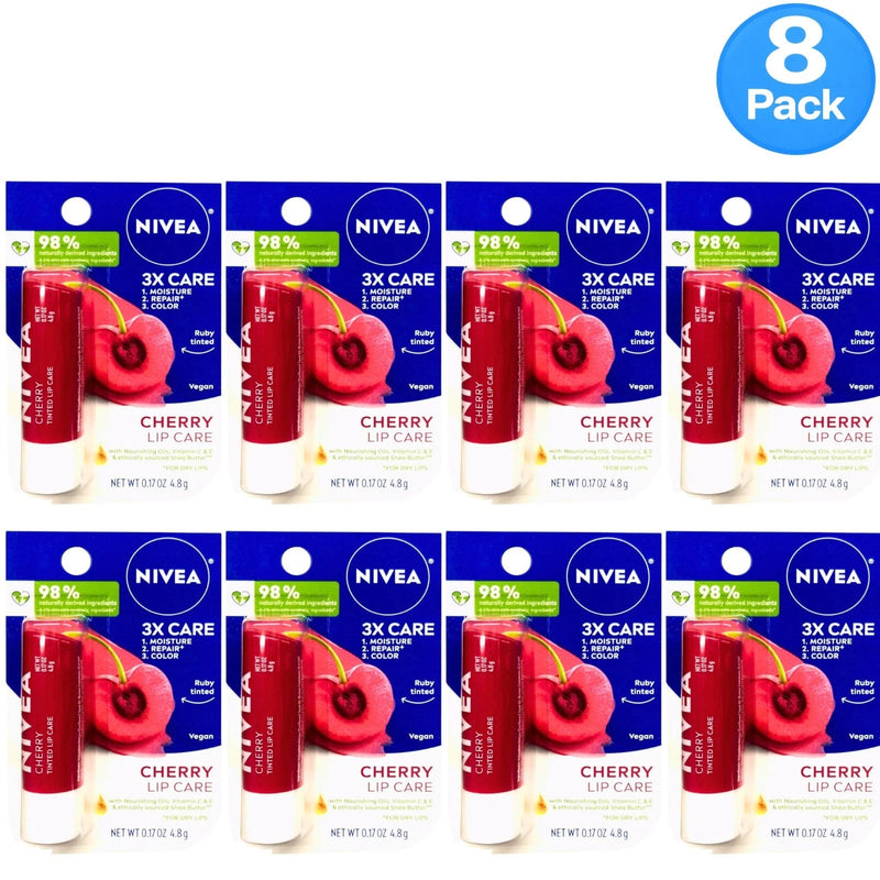 Nivea Cherry Lip Care Tinted Lip Balm 0.17 Oz 8 Pack New
