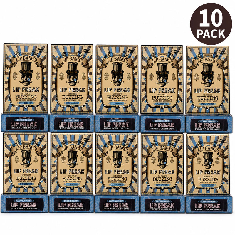 Dr. Lip Bang's Lip Freak Buzzing Lip Balm Coco-Loco-Mint 100% Natural 10 Pack