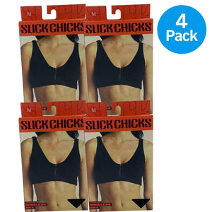 Slick Chicks Front Zip Wireless Bra Adjustable Straps Black Medium 4 Pack New