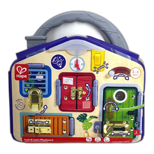 Hape Game Board Lock and Key Wooden Puzzle Toy Brain Teaser New