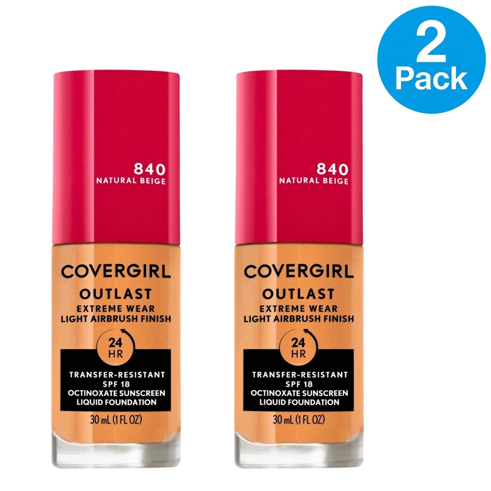 CoverGirl Outlast 840 Natural Beige SPF18 1oz 2 Pack New Exp:06/2026