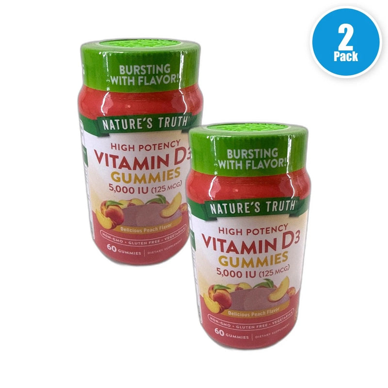 Nature's Truth Vitamin D3 Gummies Count Peach 120 Total Exp 09/27 Pack of 2 New
