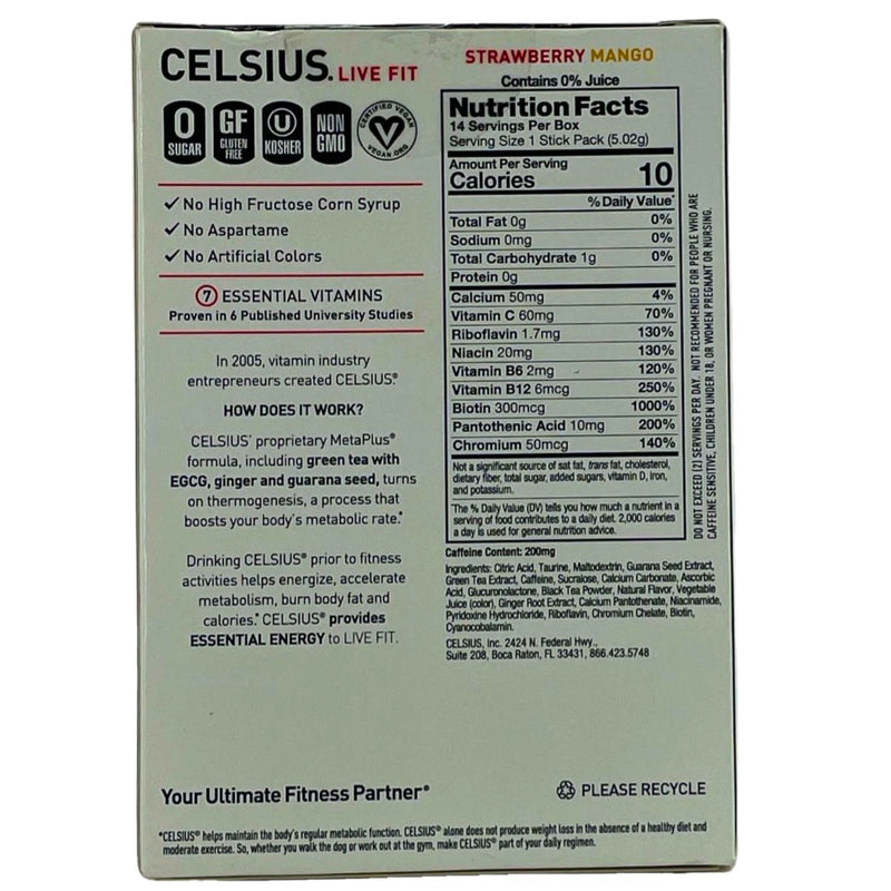 Celsius Live Fit Strawberry Mango Energy Drink Mix 14 Ct 3 Pack New