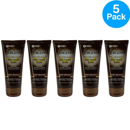 Jergens Natural Glow Instant Sun Deep Bronze Tanning Lotion 6 oz 5 Pack bottle display