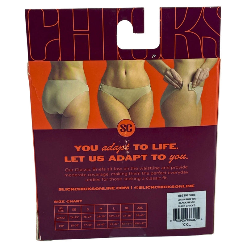 Slick Chicks Side-Fastening Classic Briefs Underwear Black Beige 2XL 5 Pack New