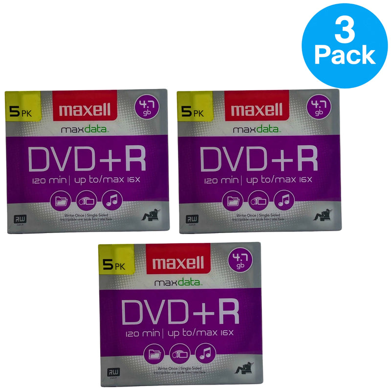 Maxell DVD+R 4.7GB 16x maxData Blank Media Discs 5 Pack (3 Pack Bundle)