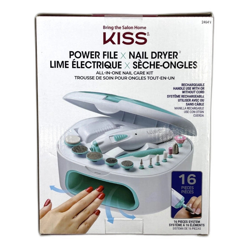 Kiss Power File Nail Dryer All-in-One Nail Care Kit 16 Pieces New