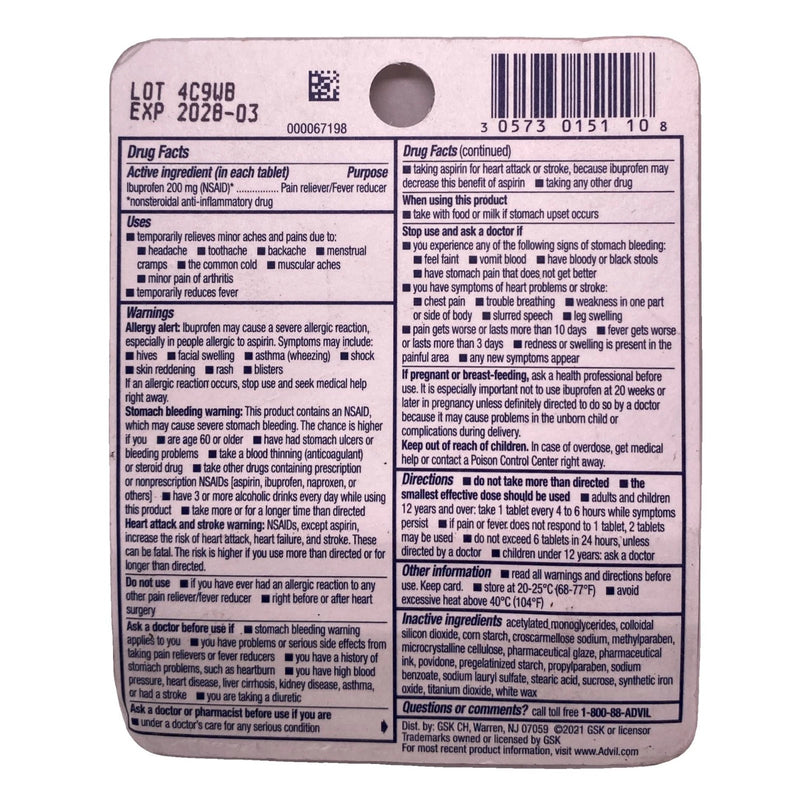 Advil Pocket Pack Ibuprofen 200 mg 10 Tablets 3 Pack New Exp 03/28