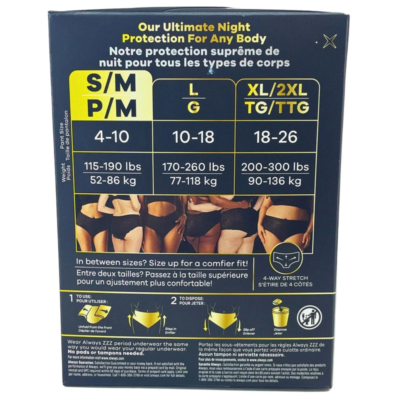 Always ZZZ Disposable Period Underwear Overnight S/M Scented 7ct 2 Pack New