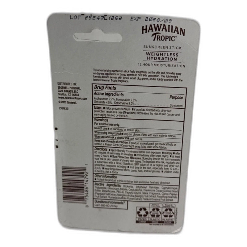 Hawaiian Tropic Weightless Hydration Stick SPF Sunscreen Exp 09/28 Pack of 3 New
