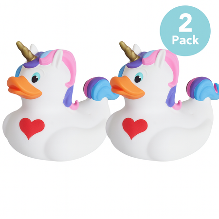 Wild Republic Unicorn Heart Rubber Duck 4" Bath Toy White Multicolor 2 Pack -New