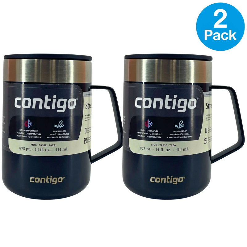 Contigo Stainless Steel Travel Camp Mug Slider Lid 14 OZ Licorice 2 Pack New