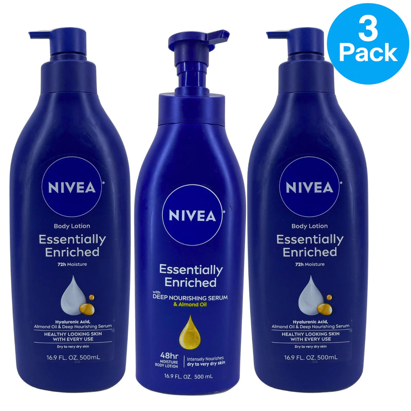 NIVEA Essentially Enriched Body Lotion with Almond Oil 16.9 oz 3 Pack New