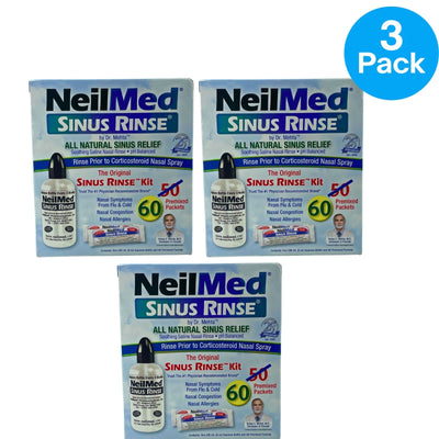NeilMed Sinus Rinse Original Kit Squeeze Bottle & 60 Premixed Packets 3 Pack
