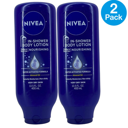 Nivea In-Shower Body Lotion Nourishing 24hr+ Moisture Almond Oil 13.5fl oz 2 Pac
