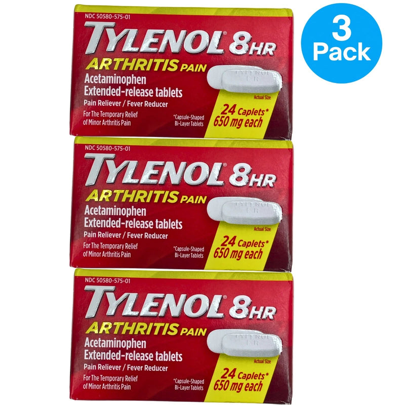 Tylenol 8 HR Arthritis Pain Extended-Release Caplets 650 mg 24 Ct Exp 02/28 3 P