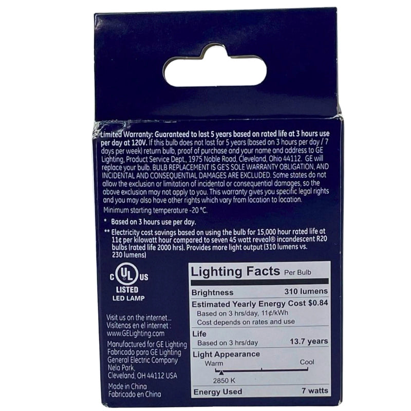 GE Reveal LED 45W Replacement Dimmable Indoor Floodlight R20 Bulb 2 Pack New