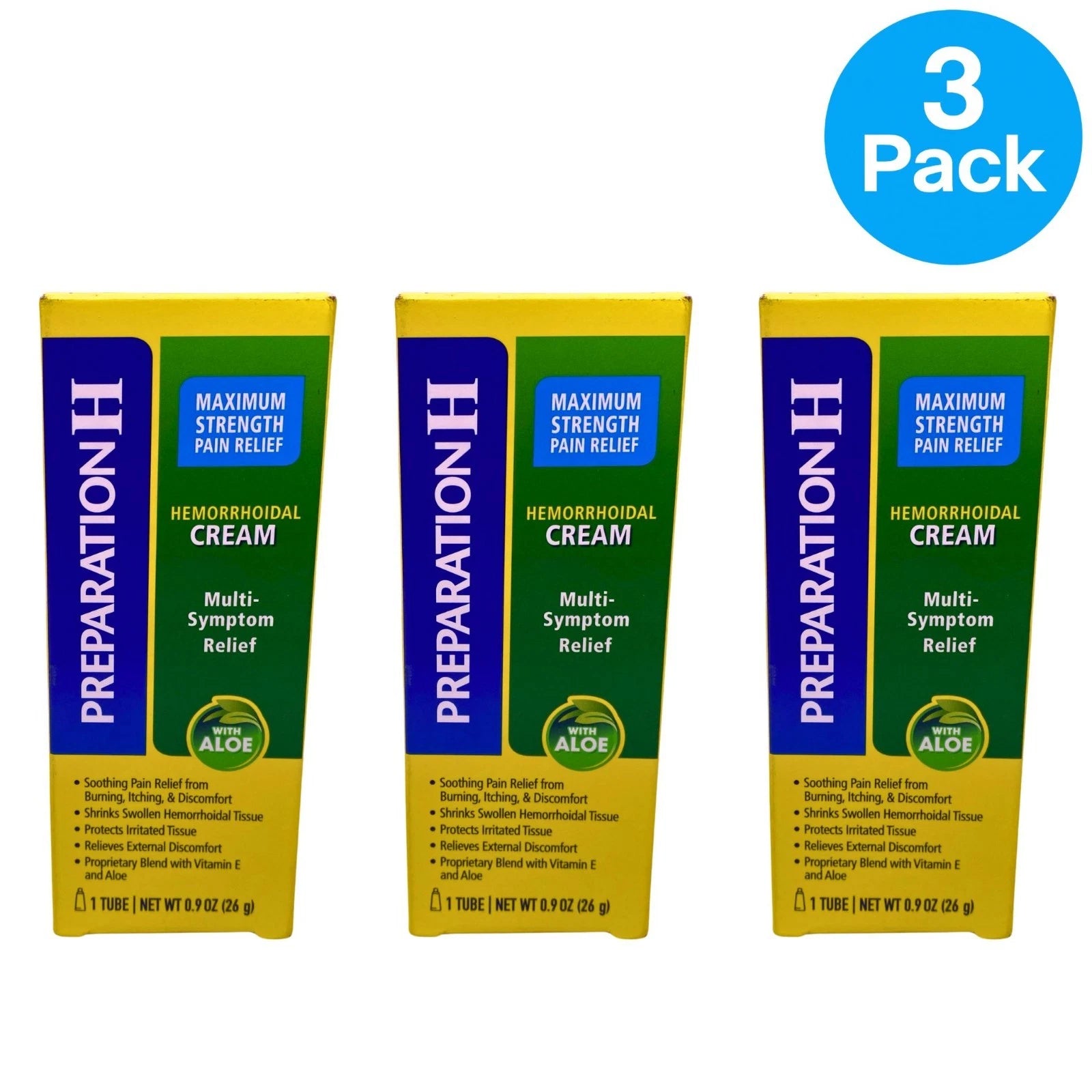 Preparation H Hemorrhoidal Cream Max Strength (0.9oz) 3 Pack New Exp 07/2027