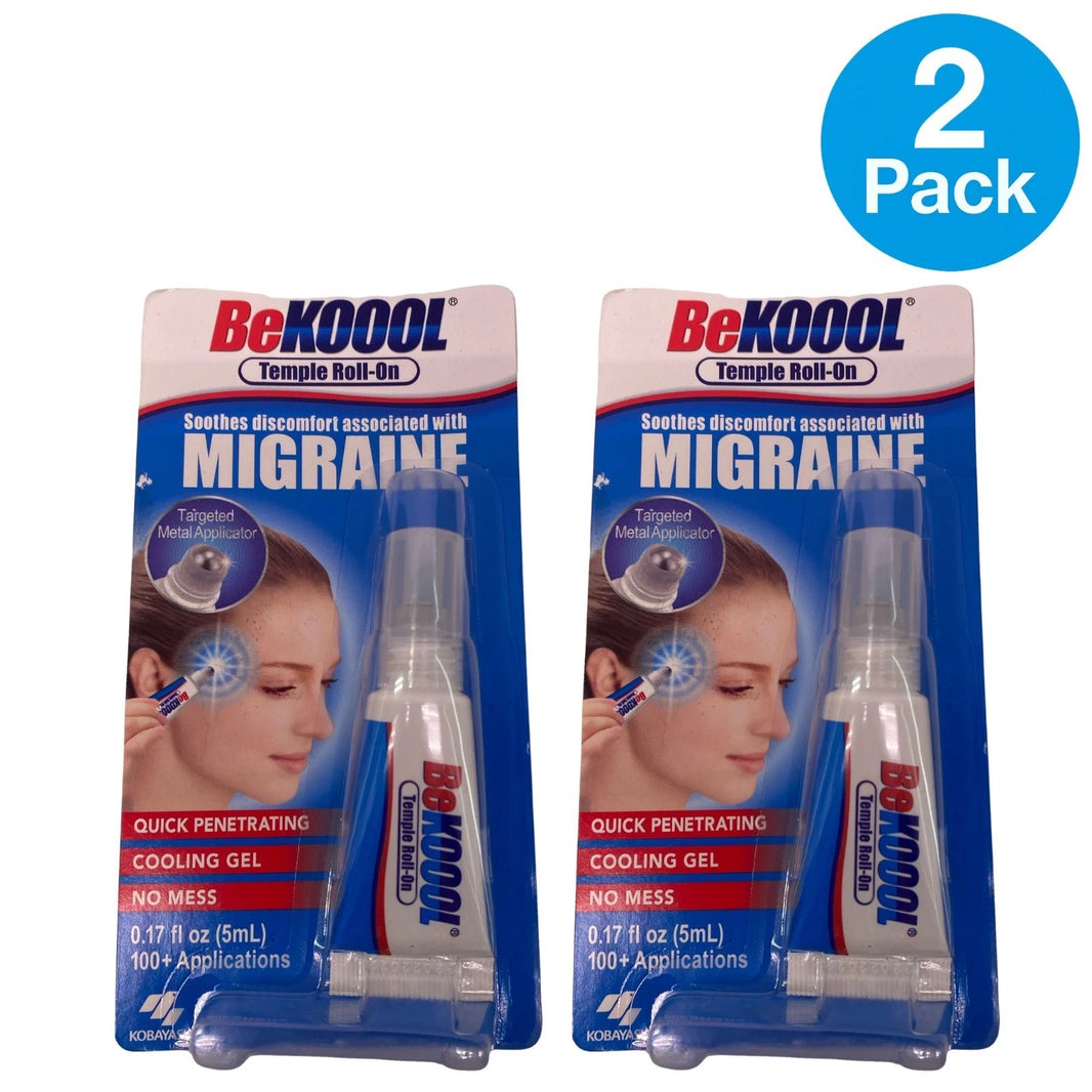 BeKOOOL Migraine Temple Roll-On Cooling Gel 0.17 fl oz 2 Pack New