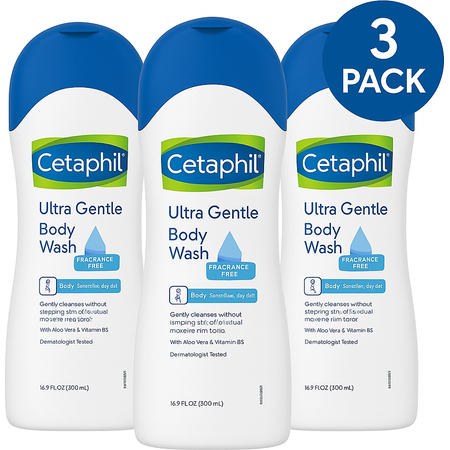 Cetaphil Ultra Gentle Body Wash Fragrance Free 16.9oz 3 Pack New