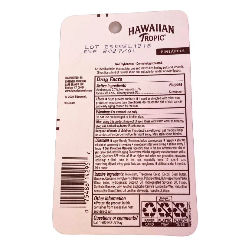 Hawaiian Tropic Sunscreen Lip Balm SPF 30 Pineapple Scent 0.35 oz 8 Pack New
