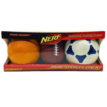 NERF Mini Sports Pack Basketball, Football & Soccer Set – New