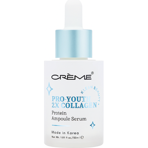 The Crème Shop Pro-Youth 2X Collagen Serum bottle displayed with product packaging