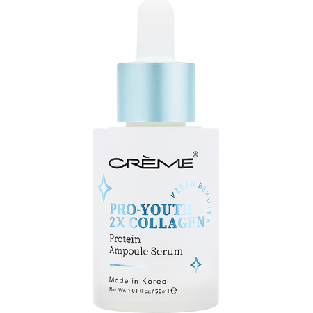 The Crème Shop Pro-Youth 2X Collagen Serum bottle displayed with product packaging
