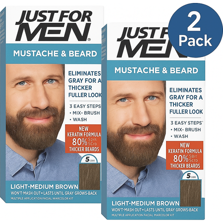 Just For Men Mustache & Beard Light-Medium Brown 2 Pack – New